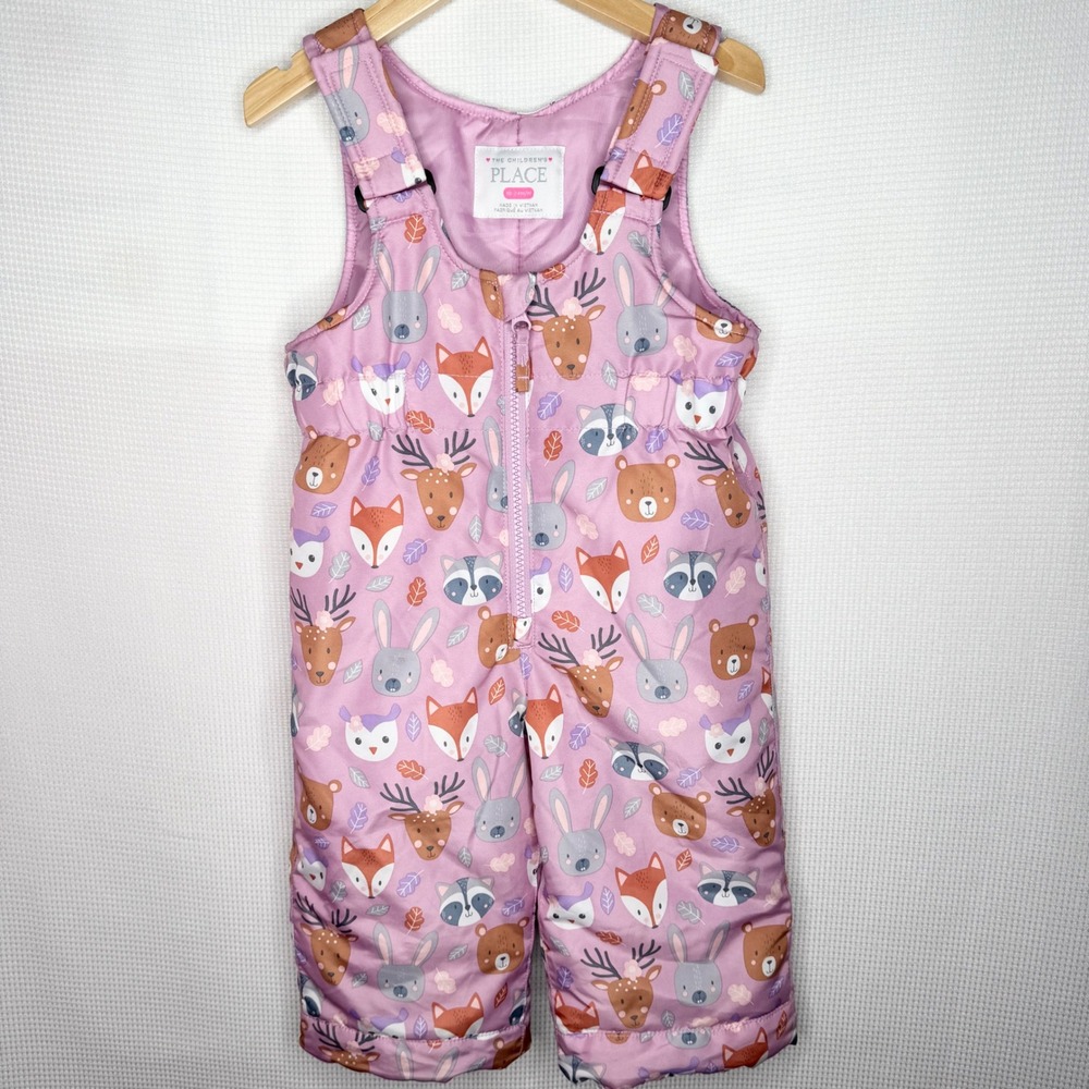 The Childrens Place Pink Woodland Animal Puffer Snow Bib Ski Pants 18-24M